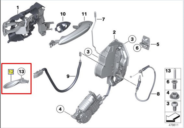 BMW 51217225689 Ручка двери левой внутренняя передняя/задняя в наличии Каменское