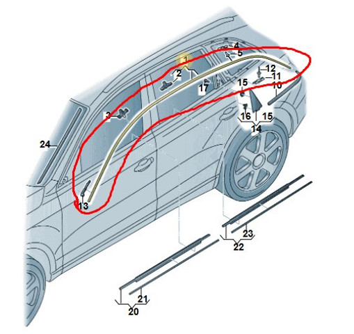Накладка крыши левая 8R0853703B VAG