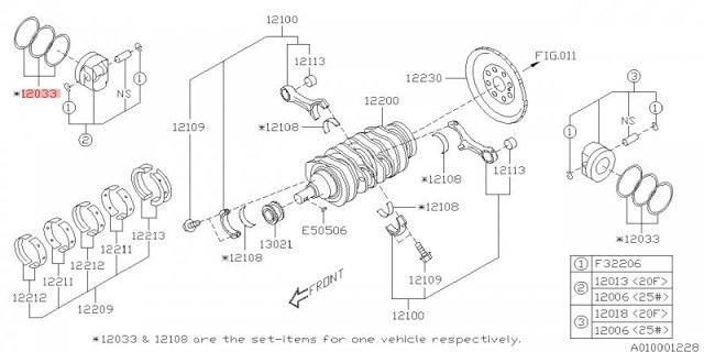 Поршневые кольца, стандартные 12033AC330 SUBARU