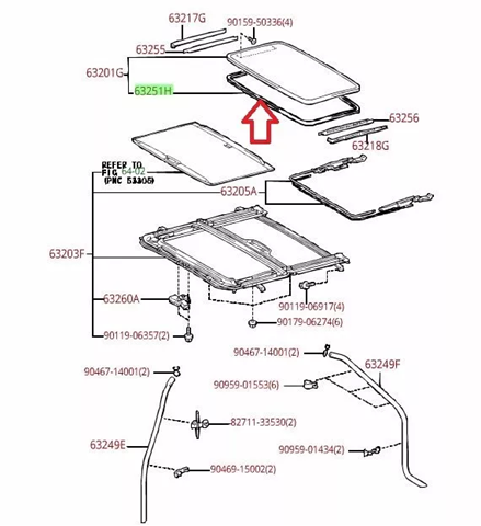 TOYOTA 6325130100 Уплотнитель люка крыши в наличии Днепр