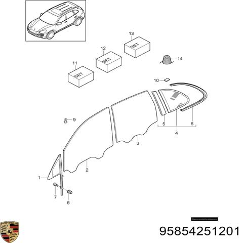 Стекло передней двери, правой 95854251201 PORSCHE
