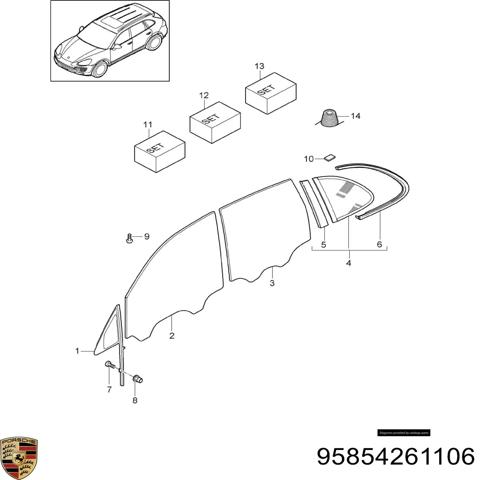Стекло задней двери, левой 95854261106 PORSCHE