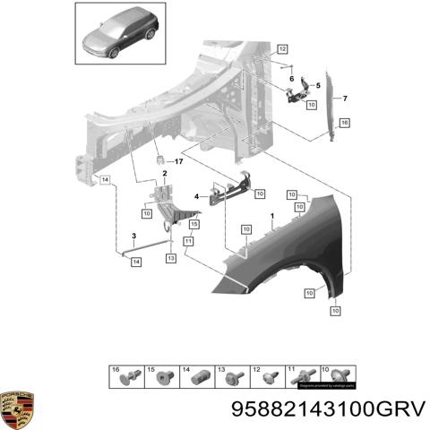 Кронштейн крепления крыла  переднего левого верхний 95882143100GRV PORSCHE