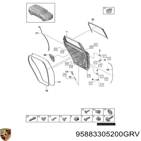 Дверь задняя, правая 95883305200GRV PORSCHE