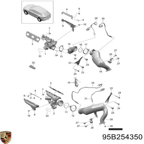 Конвертор-катализатор, правый 95B254350 PORSCHE