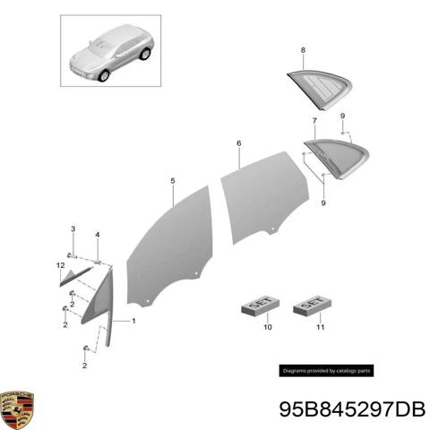 Стекло кузова/багажного отсека, левое 95B845297DB PORSCHE