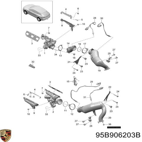 Лямбда зонд до катализатора, правый 95B906203B PORSCHE