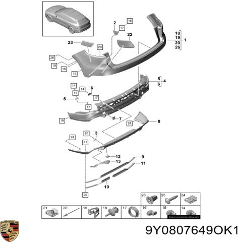 Молдинг бампера заднего, центральный 9Y0807649OK1 PORSCHE