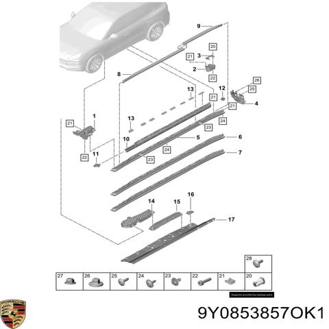 Накладка наружняя (молдинг) порога, левый 9Y0853857OK1 PORSCHE