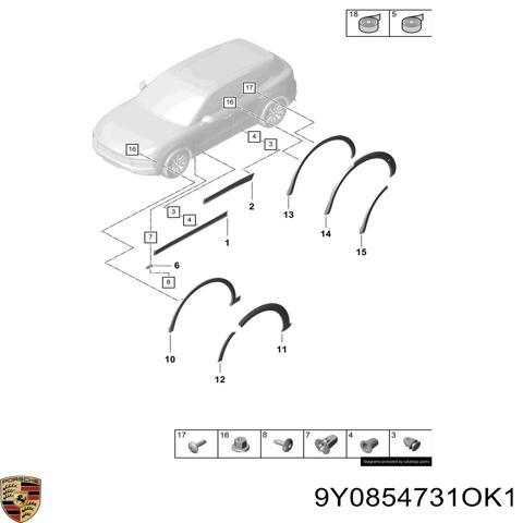 Расширитель задней арки колеса, левый 9Y0854731OK1 PORSCHE