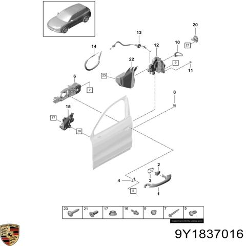 Замок передней пассажирской двери 9Y1837016 PORSCHE