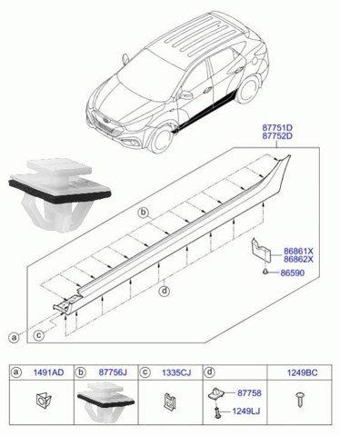 877562E000 Пистон (клип) крепления накладок порогов купить Каменское