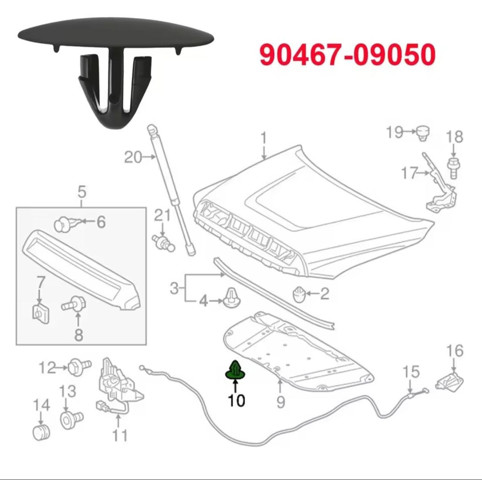 9046709050 TOYOTA Пистон (клип) утеплителя капота купить в Черкассы