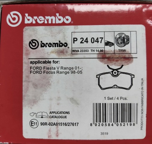 P24047 BREMBO Колодки тормозные задние дисковые купить в Одесса