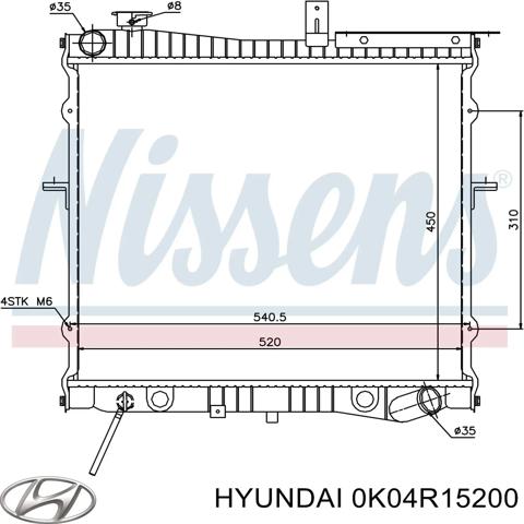 Радиатор охлаждения двигателя 0K04R15200 HYUNDAI