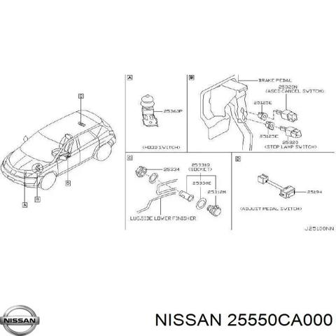 Блок кнопочных переключателей рулевого колеса 25550CA000 NISSAN