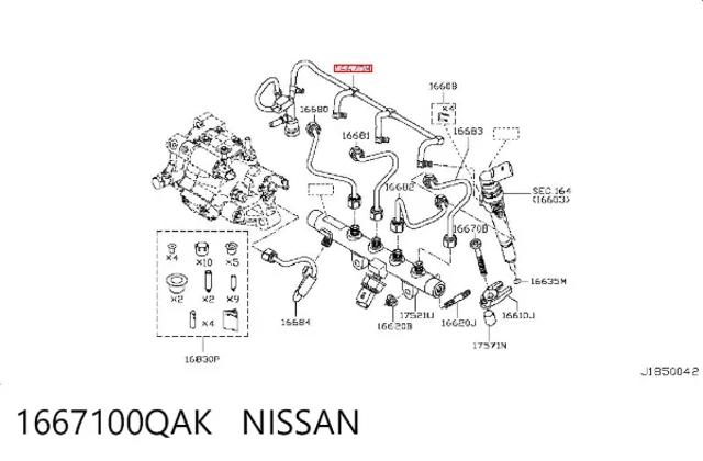 Обратная топливная трубка от форсунок 1667100QAK NISSAN