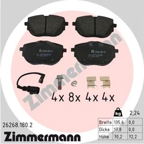 Колодки тормозные дисковые комплект 262681802 ZIMMERMANN