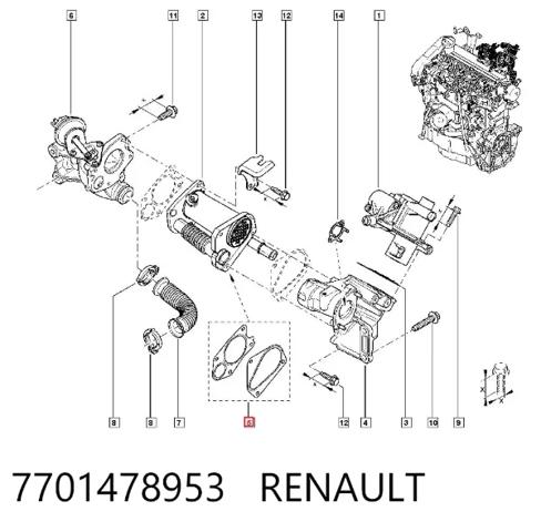 Прокладка холодильника EGR системы рециркуляции газов 7701478953 RENAULT