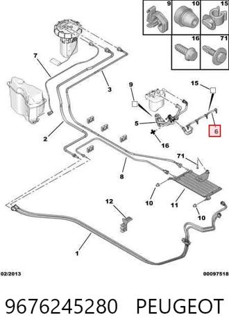 Обратная топливная трубка от форсунок 9676245280 PEUGEOT