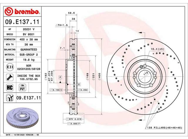 Диск тормозной передний 09E13711 BREMBO