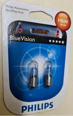 Комплект ламп philips  из 2х штук  blue vision  h6w 12v более белый свет чем стандартная лампа 12036BVB2