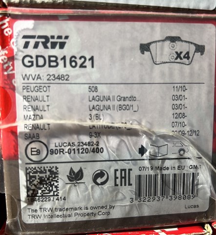 Колодки тормозные задние дисковые GDB1621