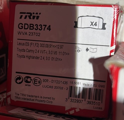 Задние колодки Toyota Camry V