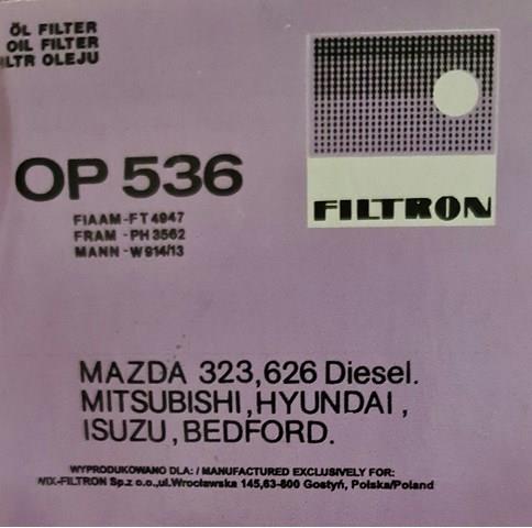 Фильтр масляный op536 filtron OP536