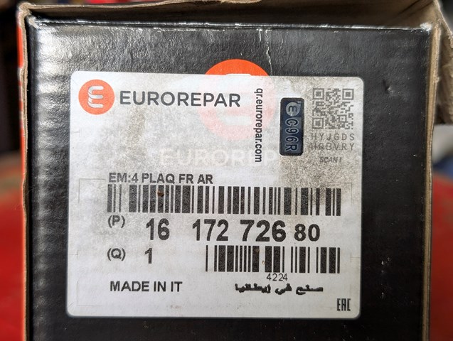 Задние колодки 1617272680 EUROREPAR