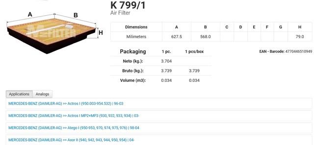 K 799/1 фільтр повітряний (аналог к799) K 799/1