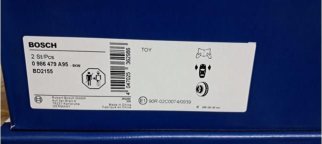 Передний тормозной диск 0986479A95 BOSCH
