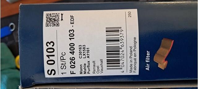 BOSCH F026400103 Воздушный фильтр в наличии Львов
