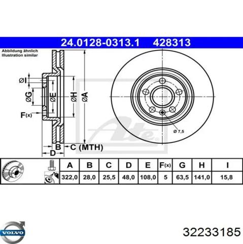 Передний тормозной диск 32233185 VOLVO