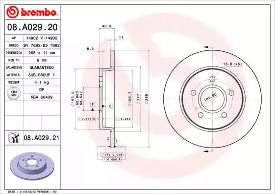 Диск тормозной задний 08A02921 BREMBO