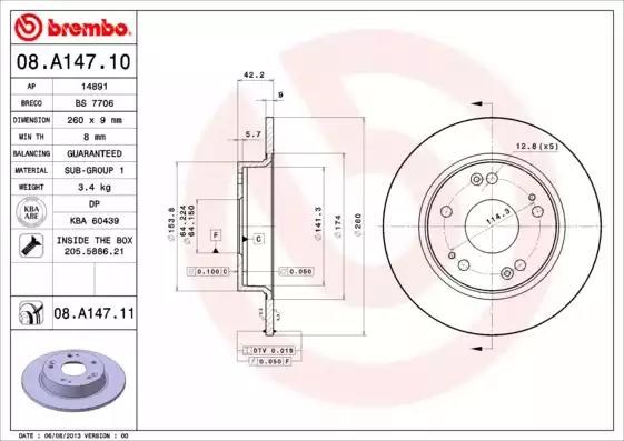Дисковый тормоз 08A14710 BREMBO
