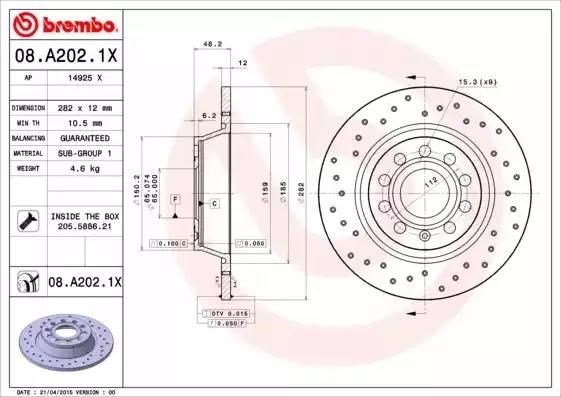 08A2021X BREMBO Диск тормозной задний купить в Киев