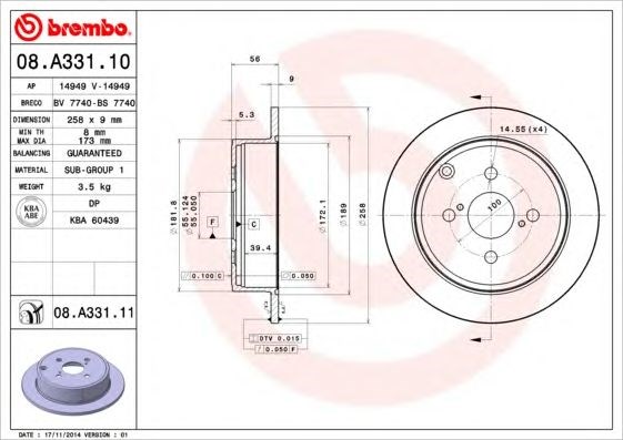 Дисковый тормоз 08A33110 BREMBO