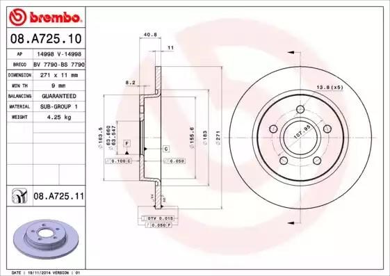 BREMBO 08A72510 Диск тормозной задний в наличии Полтава