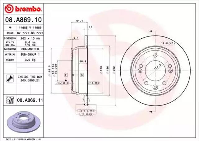 BREMBO 08A86910 Диск тормозной задний в наличии Запорожье