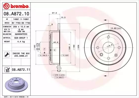 Задний тормозной диск 08A87210 BREMBO