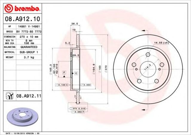 Тормозной диск 08A91210 BREMBO