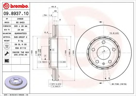 09893710 BREMBO Передние тормозные диски купить в Павлоград