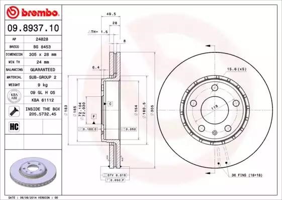 BREMBO 09893710 Передние тормозные диски в наличии Тернополь