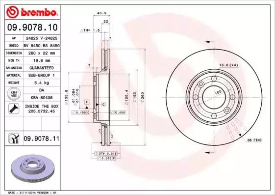 BREMBO 09907811 Передние тормозные диски в наличии Хмельницкий
