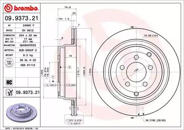 Задний дисковый тормоз 09937321 BREMBO