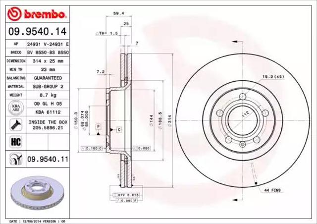 BREMBO 09954011 Передние тормозные диски в наличии Ровно