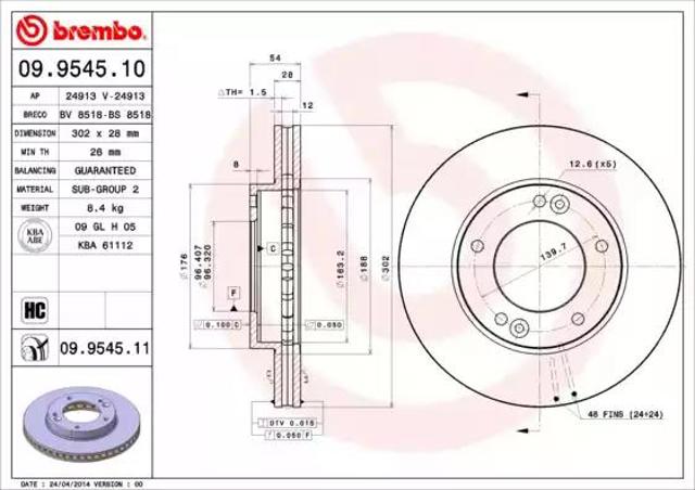Диск тормозной передний 09954510 BREMBO