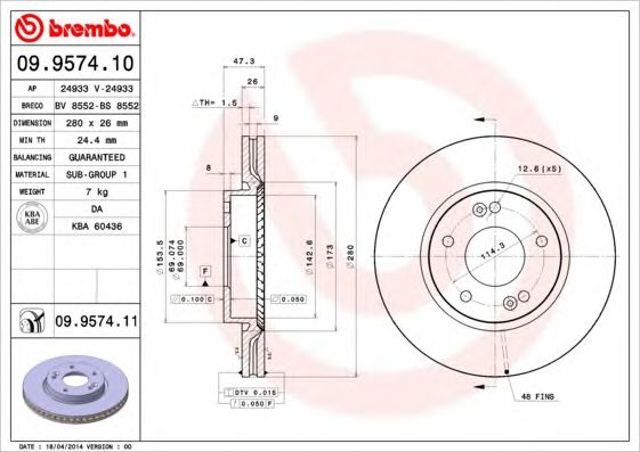 09957410 BREMBO Диск тормозной передний купить в Одесса