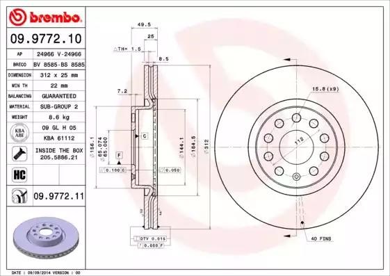 09977211 BREMBO Передние тормозные диски купить в Ужгород